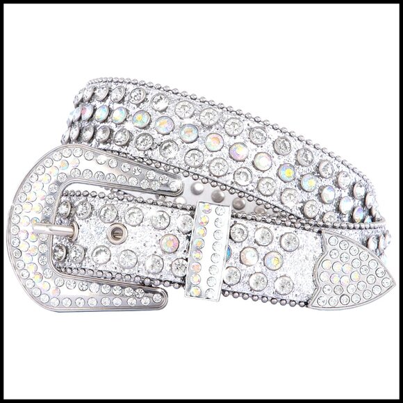 Rhinestone Studded Leather Belt Western Cowgirl Cowboy Shining Diamond Bling main image 6